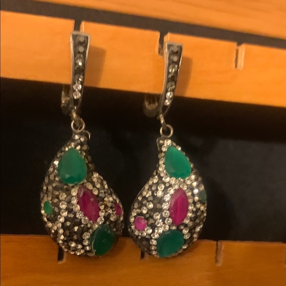 Beautiful natural emerald and ruby ring/earrings - Picture 4 of 5